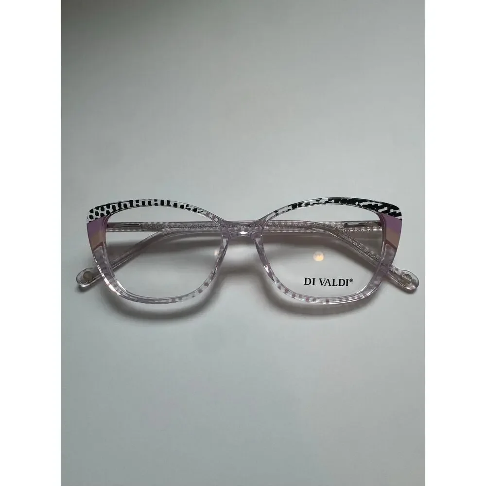 NEW Di Valdi DVO8206 - Clear polka bot cat eye Eyeglasses frame
